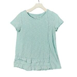 Soft Surroundings Whimsy Fairy Coco Pima Women Striped Ruffle Top Short Sleeve S